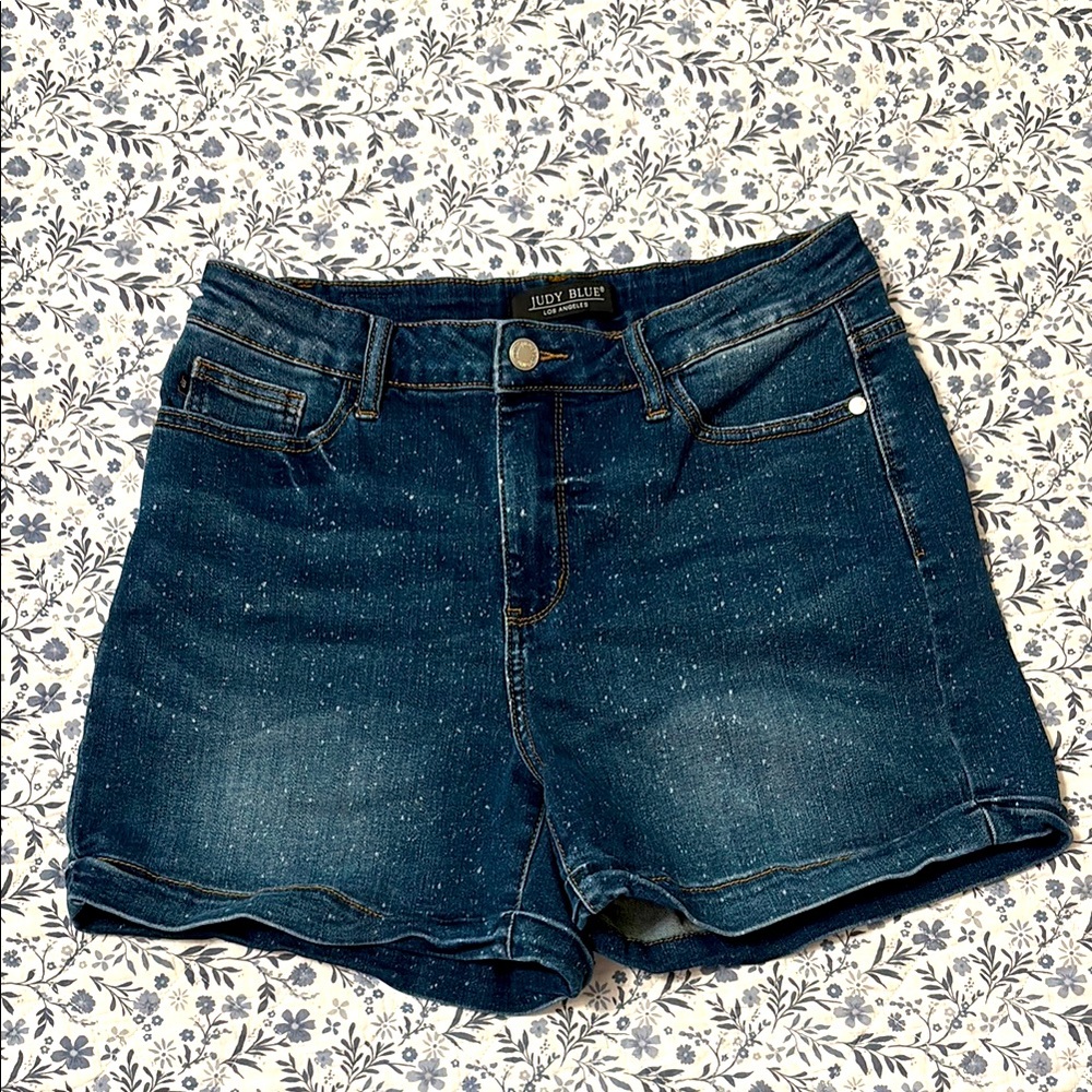 Judy Blue High Waist Dark Bleach Splatter Denim Stretch Shorts